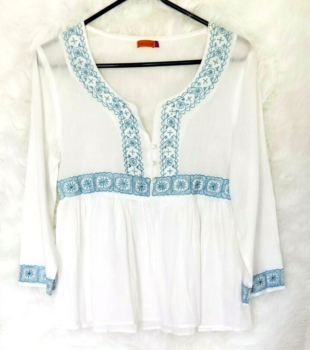 Voile Beautiful White Tunic 100% cotton - Size L
